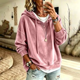 Womens Casual Solid-Color Hooded Long-Sleeve Top With Drawstring (Option: Pink-M)