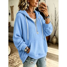 Womens Half-Placket Pullover Corduroy Hoodie (Option: Blue-M)