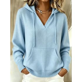 Kangaroo Pocket Knitted Hooded Drawstring Sweatshirt (Option: Light Blue-M)