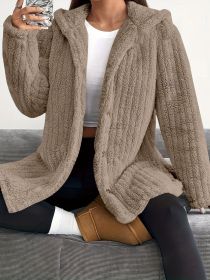 Hooded Loose Plush Coat Women's Regular Sleeve (Option: Camel-M)