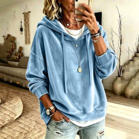 Womens Casual Solid-Color Hooded Long-Sleeve Top With Drawstring (Option: Sky blue-M)