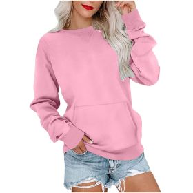 Women's Pin Solid Color Round Neck Loose Long-sleeved Sweater (Option: Pink-M)