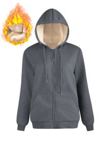 Warm Berber Fleece Pocket Hooded Sweatshirt Coat (Option: Dark Gray Threaded Zipper-M)