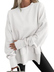 Fashion Casual Round Neck Pullover Loose Sports Long-sleeved Sweater (Option: White-M)