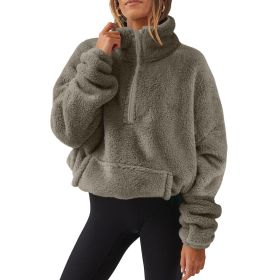 European And American Velvet Fleece-lined Women's Half Zipped Stand Collar Sweater (Option: Matcha-M)