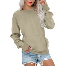 Women's Pin Solid Color Round Neck Loose Long-sleeved Sweater (Option: Champagne-XXL)