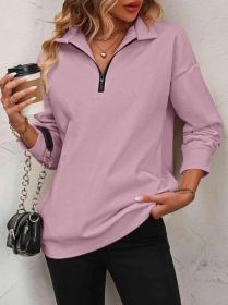 Women's Fashion Half Long-sleeve Zipper Sweatshirt Fashion Pullover (Option: Dark Pink-L)