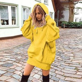 Women's Solid Color Pullover Hooded Loose Fleece Sweater (Option: Yellow-3XL)
