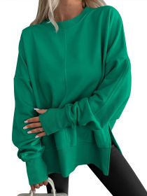 Fashion Casual Round Neck Pullover Loose Sports Long-sleeved Sweater (Option: Green-2XL)