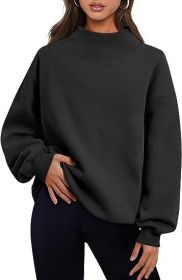 Casual Style Fleece Shirt Thick Half Turtleneck Loose Women's Sweater (Option: Black-XL)