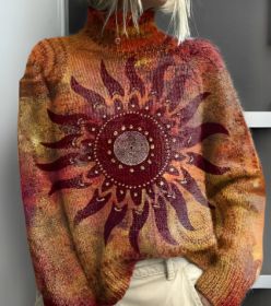 Printed Autumn And Winter New High Neck Long Sleeve Sweaters Women's Clothing (Option: 2 Black Line E127-XL)