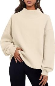 Casual Style Fleece Shirt Thick Half Turtleneck Loose Women's Sweater (Option: Apricot-L)