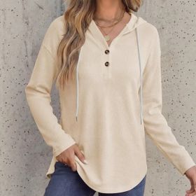 Womens V-neck Hooded Loose-fit Waffle-knit Hoodie (Option: Beige-2XL)