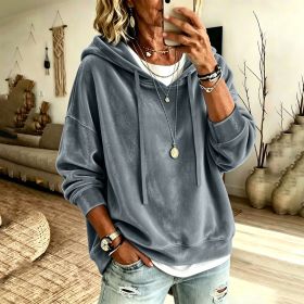 Womens Casual Solid-Color Hooded Long-Sleeve Top With Drawstring (Option: Slabstone Gray-3XL)