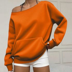 Fashionable Pullover Crew-Neck Off-Shoulder Sweatshirt For Women (Option: Orange-3XL)