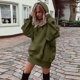 Women's Solid Color Pullover Hooded Loose Fleece Sweater (Option: Army Green-3XL)