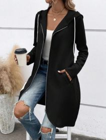 Personality Street Zip Hooded Long Velvet Lining Sweatshirt (Option: Black-5XL)