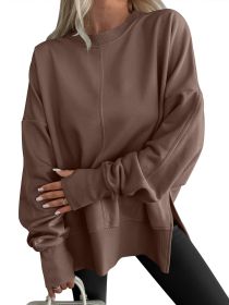 Fashion Casual Round Neck Pullover Loose Sports Long-sleeved Sweater (Option: Dark Brown-XL)