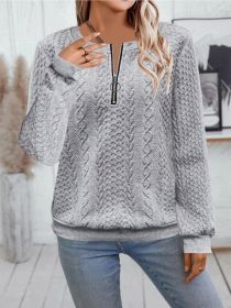 Casual Neckline Long-sleeve Zipper Sweaters Women's Clothing (Option: Gray-L)