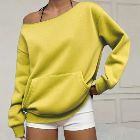 Fashionable Pullover Crew-Neck Off-Shoulder Sweatshirt For Women (Option: Yellow-3XL)