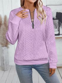 Casual Neckline Long-sleeve Zipper Sweaters Women's Clothing (Option: Violet-L)
