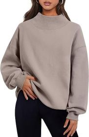Casual Style Fleece Shirt Thick Half Turtleneck Loose Women's Sweater (Option: Brown-L)
