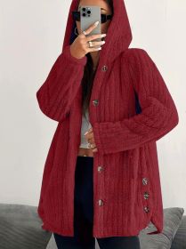 Hooded Loose Plush Coat Women's Regular Sleeve (Option: Red-XL)