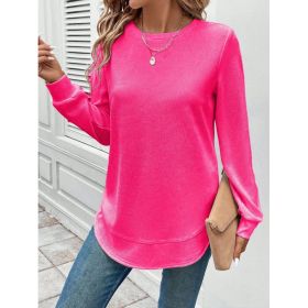 Women's Solid Color Round Neck Loose Stylish Sweatshirt (Option: Rose Red-5XL)