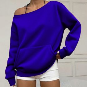 Fashionable Pullover Crew-Neck Off-Shoulder Sweatshirt For Women (Option: Blue-3XL)