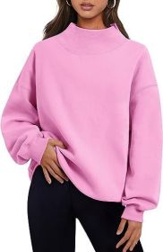 Casual Style Fleece Shirt Thick Half Turtleneck Loose Women's Sweater (Option: Pink-L)