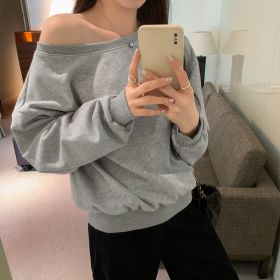 Casual Loose Shoulder Sweater For Women (Option: Light gray-XL)