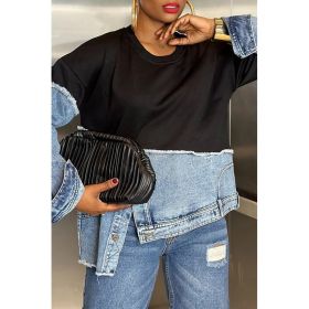 Womens Casual Fashionable Color-blocked Minimalist Top (Option: Color-XL)