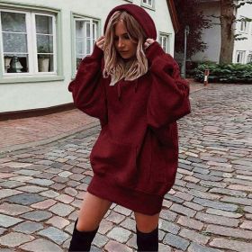 Women's Solid Color Pullover Hooded Loose Fleece Sweater (Option: Purplish Red-3XL)