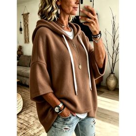 Womens Loose-fitting Hooded Top With Three-quarter Sleeves (Option: Brown-L)