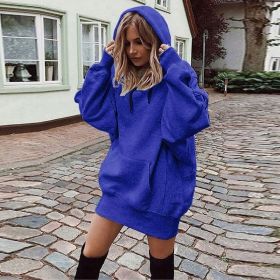 Women's Solid Color Pullover Hooded Loose Fleece Sweater (Option: Blue-3XL)