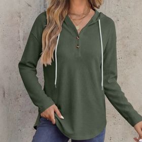 Womens V-neck Hooded Loose-fit Waffle-knit Hoodie (Option: Army Green-2XL)