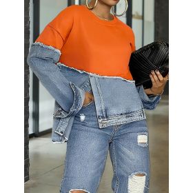 Womens Casual Fashionable Color-blocked Minimalist Top (Option: Orange-XXL)