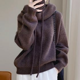 Women's Sweater Thicken Lazy Style All-match Long-sleeved Autumn Winter Warm Casual Sweater For Women (Option: Mocha Color Thickness 750g-M)