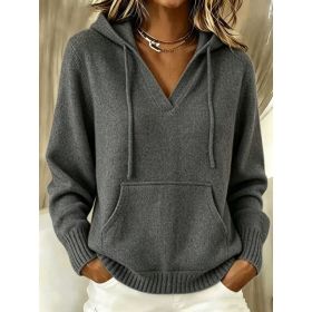 Kangaroo Pocket Knitted Hooded Drawstring Sweatshirt (Option: Dark Gray-L)