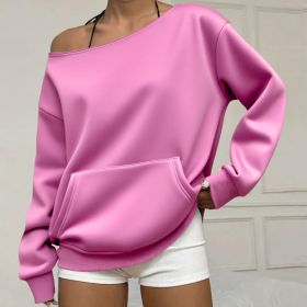 Fashionable Pullover Crew-Neck Off-Shoulder Sweatshirt For Women (Option: Pink-L)