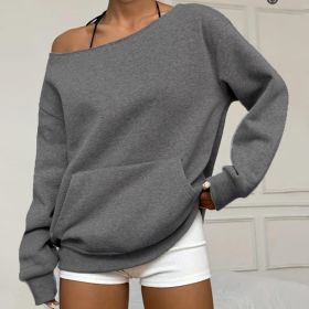 Fashionable Pullover Crew-Neck Off-Shoulder Sweatshirt For Women (Option: Dark Gray-3XL)