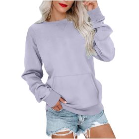 Women's Pin Solid Color Round Neck Loose Long-sleeved Sweater (Option: Light Purple-XXL)