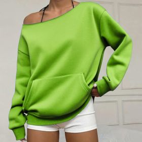 Fashionable Pullover Crew-Neck Off-Shoulder Sweatshirt For Women (Option: Grass Green-3XL)