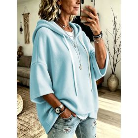 Womens Loose-fitting Hooded Top With Three-quarter Sleeves (Option: Sky blue-L)