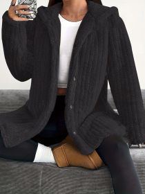 Hooded Loose Plush Coat Women's Regular Sleeve (Option: Black-L)