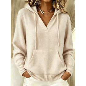 Kangaroo Pocket Knitted Hooded Drawstring Sweatshirt (Option: Apricot-5XL)
