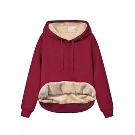 Warm Berber Fleece Pocket Hooded Sweatshirt Coat (Option: Wine Red-L)