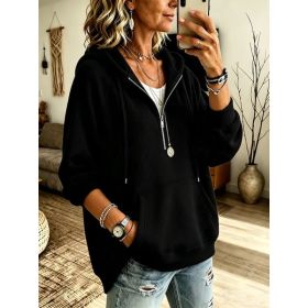Womens Half-Placket Pullover Corduroy Hoodie (Option: Black-L)
