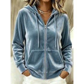 Solid Color Hoodie With Drawstrings Long-sleeve Zipper Sweater (Option: Sea Blue-L)