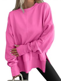 Fashion Casual Round Neck Pullover Loose Sports Long-sleeved Sweater (Option: Pink-L)